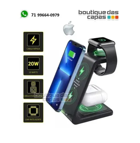 Carregador 3 Em 1 Indução Qi Wireless 20w Universal Hs-951 iphone airpods apple watch