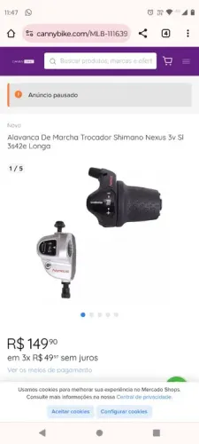 Trocador Shimano nexus 3v