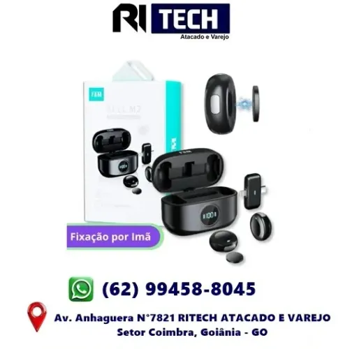 Microfone Lapela Sem Fio Magnético 2 em 1 Tipo-C e Iphone Cancelamento de Ruído
