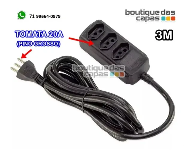 EXTENSÃO 3 TOMADAS SLIM BIPOLAR 3,0M 3 METROS * (20A)