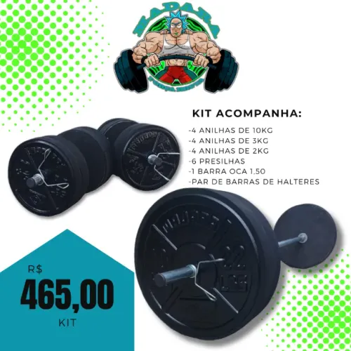 KIT COM 60KG DE ANILHAS DE CONCRETO + BARRAS