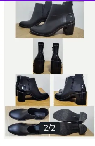 Bota feminina preta cano curto salto grosso
