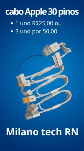kit 3 Cabo novo lacrado 30 via. iphone, ipod e ipad antigos 1und 25,00 ou 3 und por 50,00