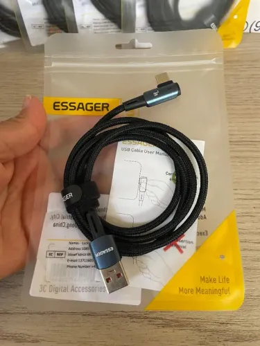 Cabo ESSAGER 90 Graus USB A para USB C - 100W 6A com Carregamento Super Rápido