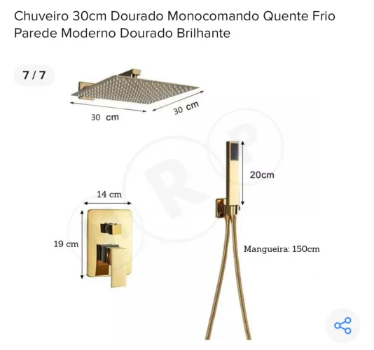 Chuveiro 30 cm dourado monocomando
