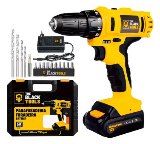 Furadeira sem bateria e parafusadeira- 12v Bivolt 3/8 10mm Com MaletaThe Black Tools