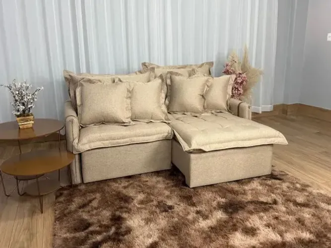 Sofá Cama Linho Bege 1,80m