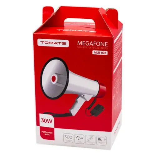 Megafone Tomate MLB-002 Recarregavel 30W - Sirene - Gravação USB Cartão MP3
