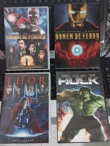 Combo 4 x DVDs Marvel Homem de Ferro 1 e 2, O Incrível Hulk, Thor. Iron Man