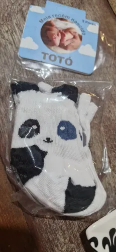 Kit com 3 pares de meia panda para recém nascido