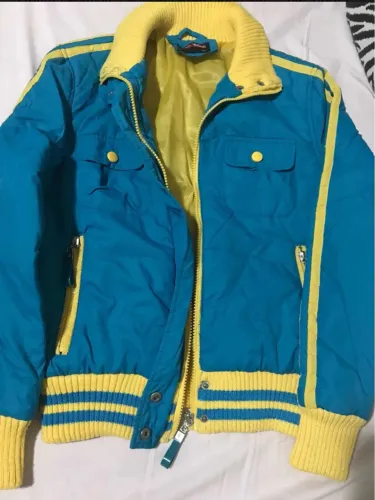 Jaqueta Azul e Amarela Vintage Feminina 