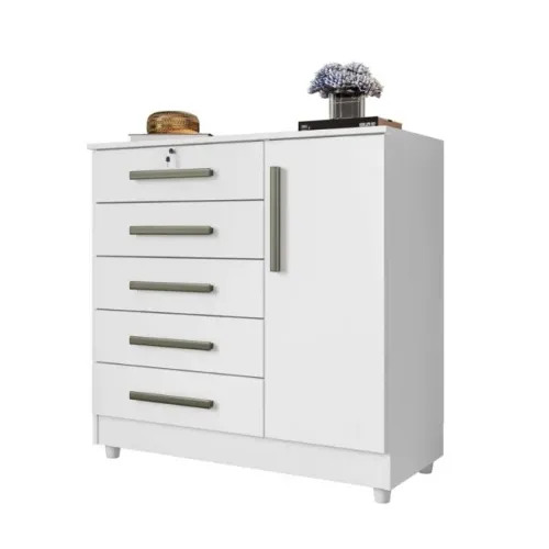 Cômoda Vitória com 5 Gavetas e 1 Porta Branco Frete Grátis - Até 12x S/ Juros 