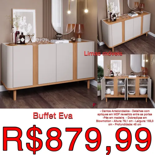 Aparador Buffet Eva / 4 portas arredondadas / frete grátis