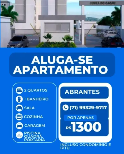 Alugo Apartamento do Condomínio Costa do Cacau . Com 2 quatros, cozinha, banheiro e área d