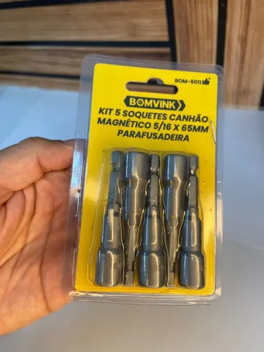 Kit 5 Soquetes Canhão Magnético 5/16 X 65mm Parafusadeira - BOM-5011 BomVink