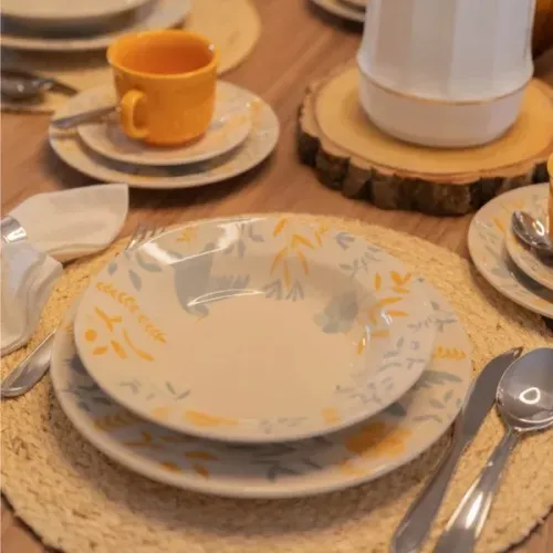 Jogo de Jantar Biona 30 Peças Cerâmica Amarelo Donna Bem-Te-Vi