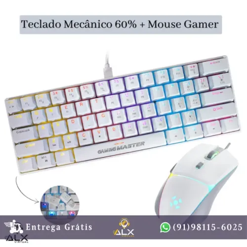 Kit Gamer Teclado Mecânico 60% Switch Blue + Mouse Gamer 12800dpi *ENTREGA GRÁTIS*