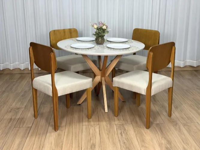 Mesa de Jantar Circular Simpatia 1.08×1.08 c/4 Cadeiras Barcelona l98