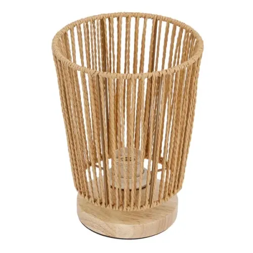 Luminária de Mesa Fibra de Bambú Flores Sisal Marrom 