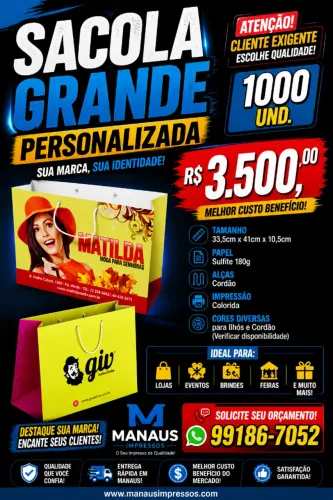 sacola de papel grande personalizados