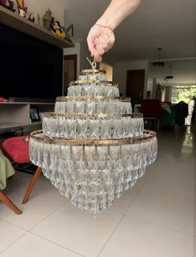 Lustre de Cristal Moderno Dourado 5 Andares - LED G9 - Elegante e Sofisticado