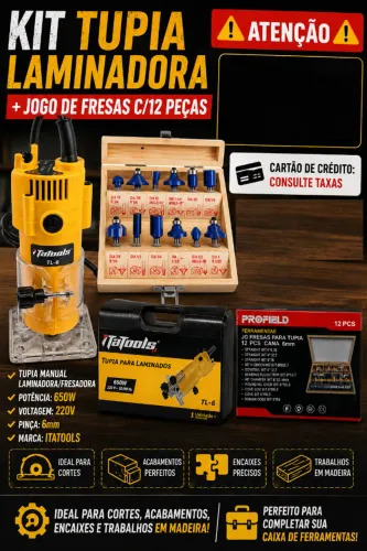 Kit Tupia laminadora + jg de fresas com 12pçs