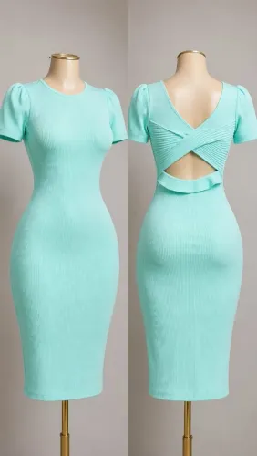Vestido canelado verde água