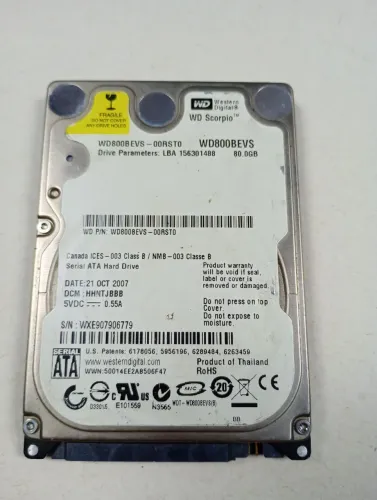 HD Notebook Western Digital Scorpio 80GB SATA não testado 