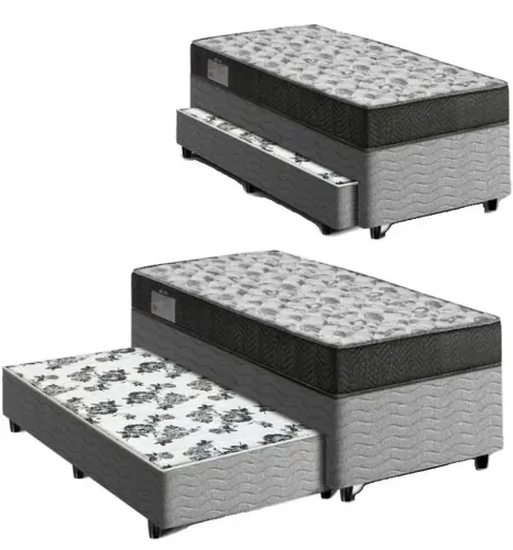 Cama box solteiro com auxiliar e colchão