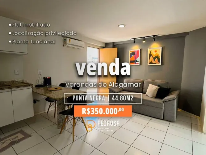 Flat em ponta negra com 44 m² - 1 suíte - mobiliado - financiável
