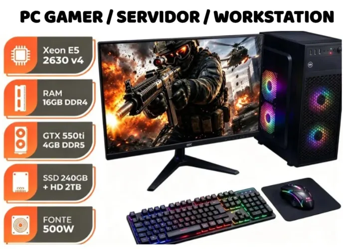 PC Gamer Workstation Completo Xeon E5 2630v4, 16Gb, 240Gb + 2Tb, GTX 550ti. NF e Garantia.