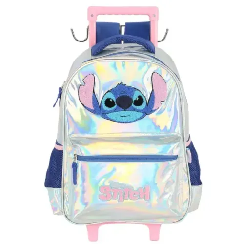 Mochila Escolar de Rodinhas STITCH Holografica Silver Luxcel IC41682SC