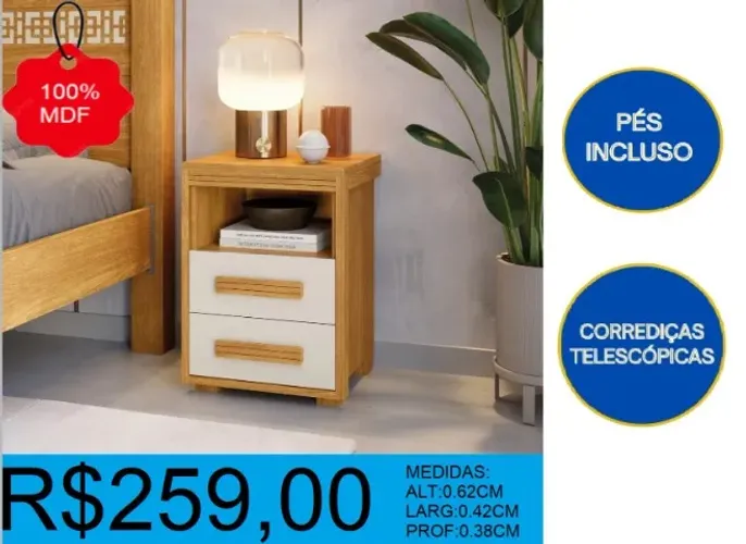 Mesa de cabeceira 100% mdf alt: 62cm larg: 42cm - entrega gratuita!