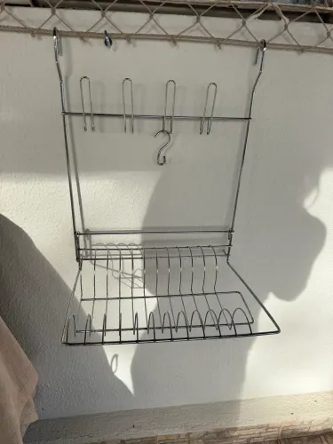 Escorredor de Louça de Parede em Inox com Suporte para Pratos e Ganchos