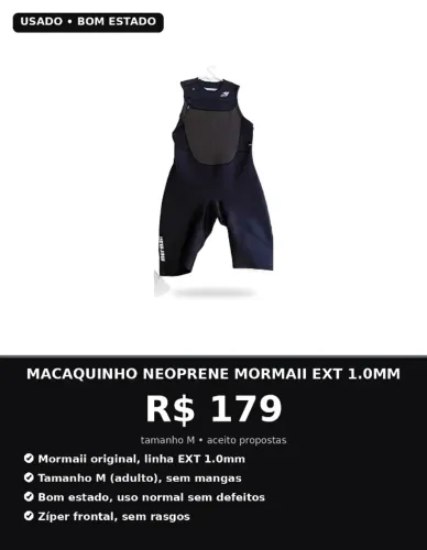 Macaquinho Neoprene Mormaii EXT 1.0mm - Tamanho M