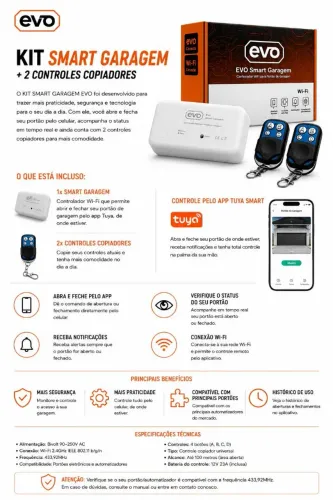 Módulo Wifi Para Portão Abre E Fecha Pelo Celular + 2 Controles Copiadores