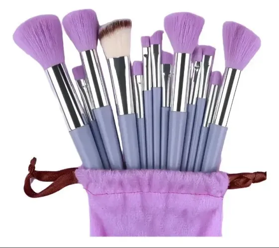 Kit 13 Pinceis Maquiagem Roxo Com Bolsa Veludo - FURIOUS IMPORTS - R$26