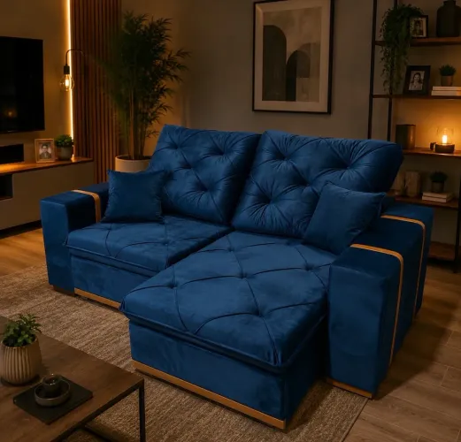 Sofá Valença Retrátil 2,20m Azul