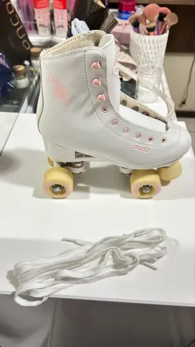 Patins Quad Oxelo Decathlon Retrô Branco e Rosa - Tam 37