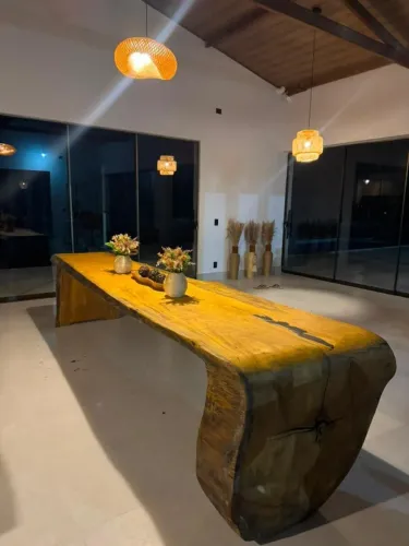 Mesa Cascata 3,8mt Curva Em L Madeira Maciça Rústica Aréa Gourmet Prancha