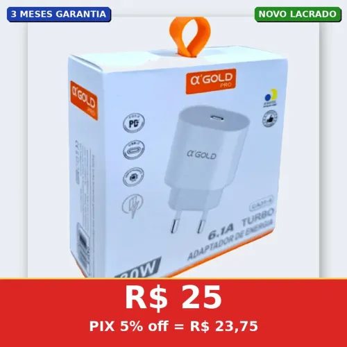 Carregador Turbo 30W USB-C Power Delivery iPhone Samsung - Novo