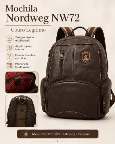 Mochila Nordweg NW72 Couro Legítimo