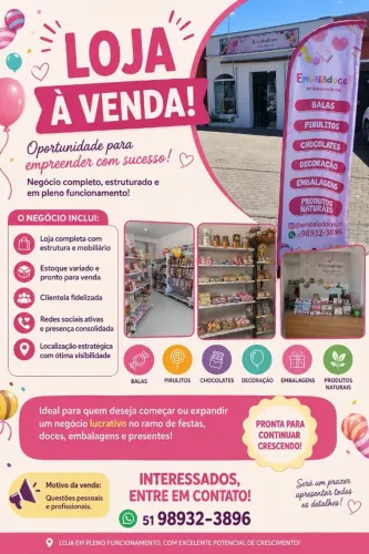 Vende-se loja de artigo de festas, doces e embalagens