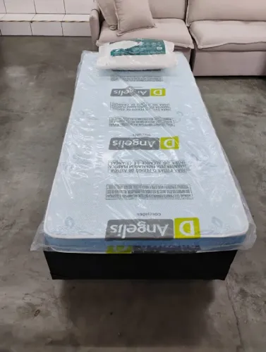 Cama base box preto + colchão solteiro d20