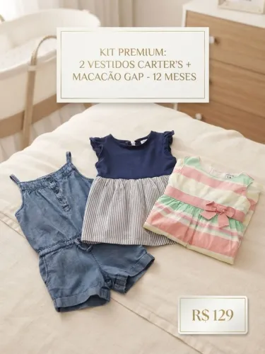 kit 2 vestidos carters + macacão gap 12 meses