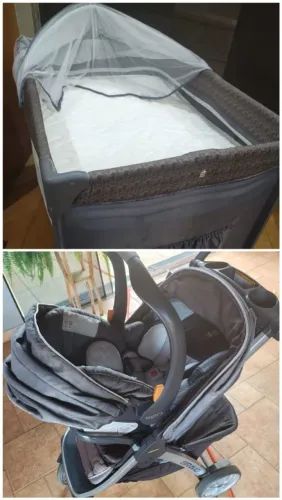 berço portátil + conjunto carrinho c/ bb conforto