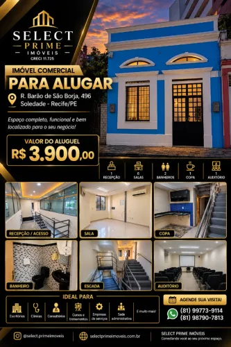 ALUGA-SE IMÓVEL COMERCIAL NA SOLEDADE - RECIFE/PE