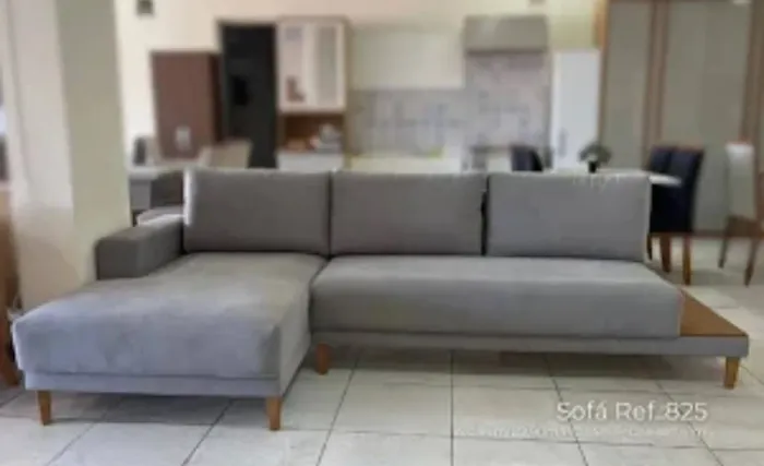 Sofá com Chaise 825 2.90m - Cinza Linho Entrega Rápida