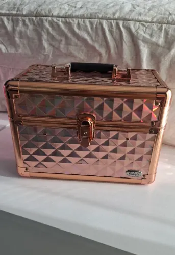 Maleta de Maquiagem Rose Gold Holográfica Profissional