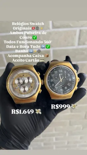 Swatch Pirâmide e Swatch Cara Preta Pulseira de Couro
